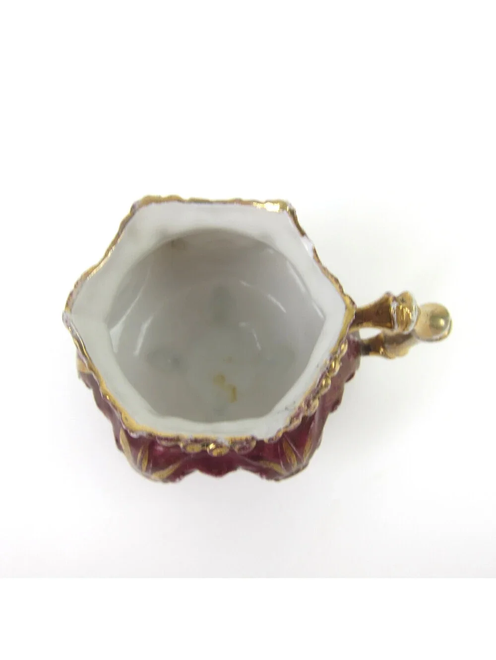 Antique Porcelain Footed Tea Cup & Saucer Set Burgundy & Gold Floral Demitasse